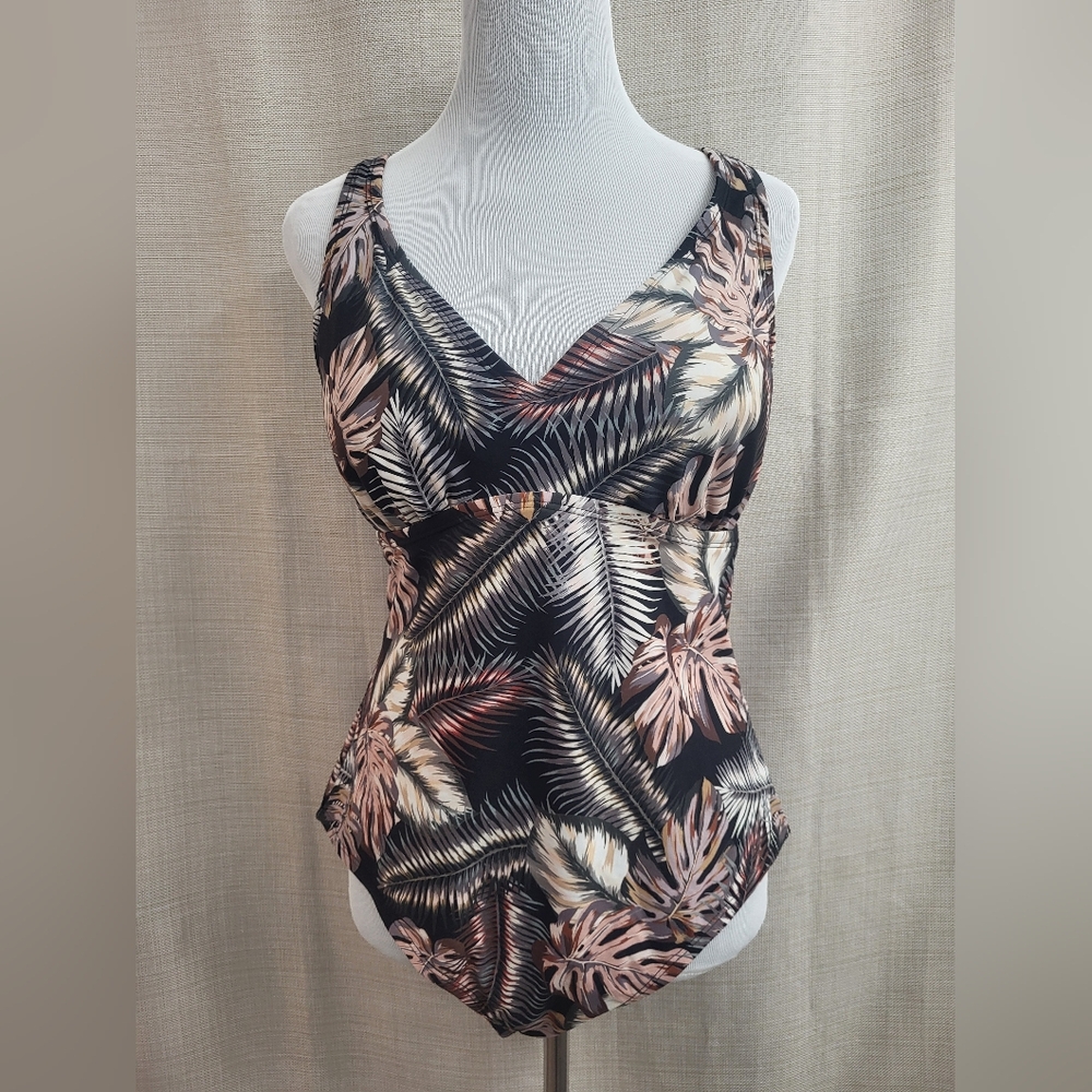 Hurley Women's Swimsuit Black Tropical Print One Piece Summer Beach Size XXL
